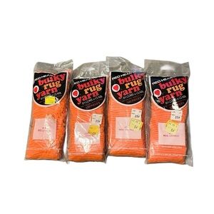 Lot Of 4 VTG Red Heart Bulky Rug Yarn #618 Medium Orange, Latch Hook Acrylic NOS
